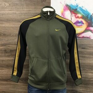 Vintage Nike Y2K Track Jacket Full Zip Green Black Gold Logo Men Size L
